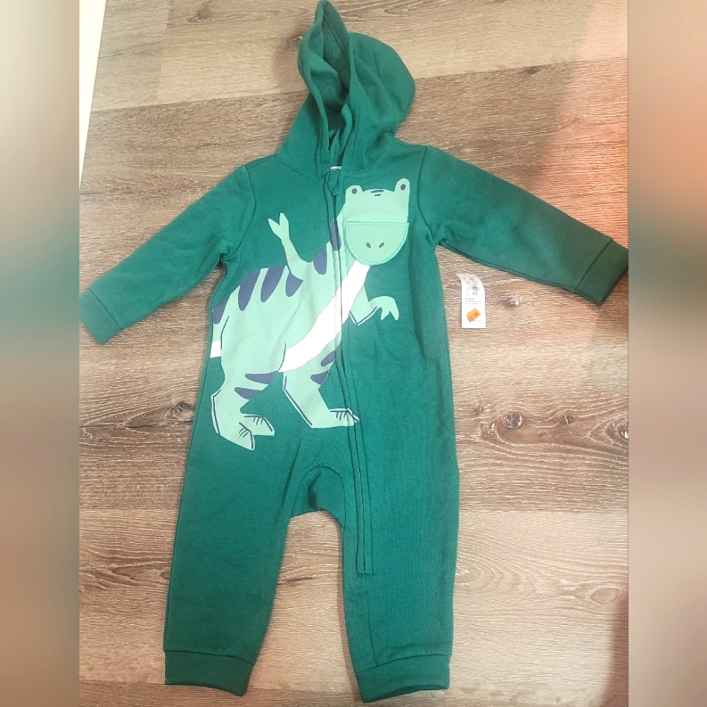 Old Navy Green Footies One Piece with Hood and Graphic